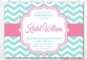 Pink and Turquoise Baby Shower Invitations Baby Shower Invitation Pink & Aqua Chevron Diy