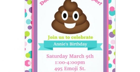 Poop Emoji Birthday Invitations Poop Emoji Girl Birthday Invitation Zazzle Com