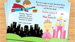 Princess and Superhero Party Invitation Template Superhero and Princess Birthday Party Invitation Printable