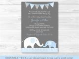 Printable Baby Shower Invitations Elephant theme Blue Chevron Elephant Mom & Baby Printable Baby Shower