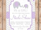 Purple and Gray Elephant Baby Shower Invitations Baby Shower Invitation Elephants It S A Girl Grey