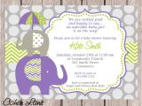 Purple and Green Baby Shower Invitations Elephant Invitation Purple Elephant Invite Elephant Baby