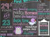 Purple Owl First Birthday Invitations First Birthday Colored Chalkboard Poster Invitation