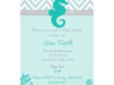 Seahorse Baby Shower Invitations Teal Seahorse Beach themed Baby Shower Invitation