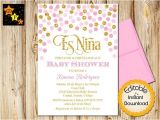 Spanish Baby Shower Invitations Templates Spanish Pink and Gold Baby Shower Invitation Girl