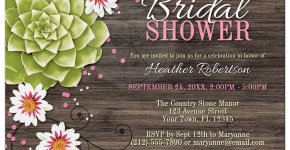 Succulent Bridal Shower Invitations Bridal Shower Invitations Rustic Succulent Floral Wood Pink