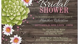 Succulent themed Bridal Shower Invitations Bridal Shower Invitations Rustic Succulent Floral Wood Pink