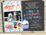 Twin Girl Birthday Party Invitations Boy Girl Twin 1st Birthday Invitation Blue Pink Double