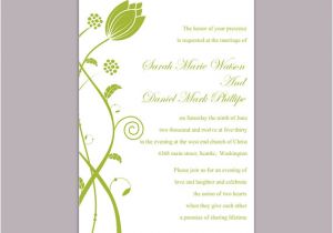 Wedding Invitation Template Green Diy Wedding Invitation Template Editable Word File Instant