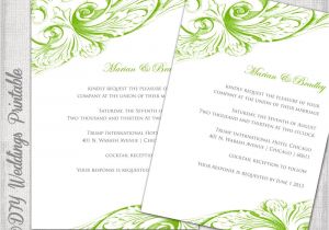 Wedding Invitation Template Green Wedding Invitation Template Green Diy Wedding Invitations