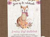 Woodland themed First Birthday Invitations Girls Woodland Birthday Invitation Printable Fox Birthday