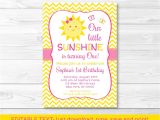 You are My Sunshine Party Invitation Template Sunshine Birthday Invitation You are My Sunshine Chevron